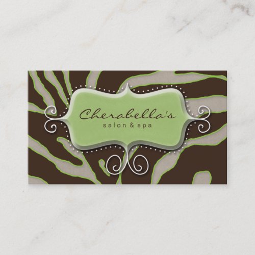 Retro Salon Spa Business Card Zebra Lime Brown