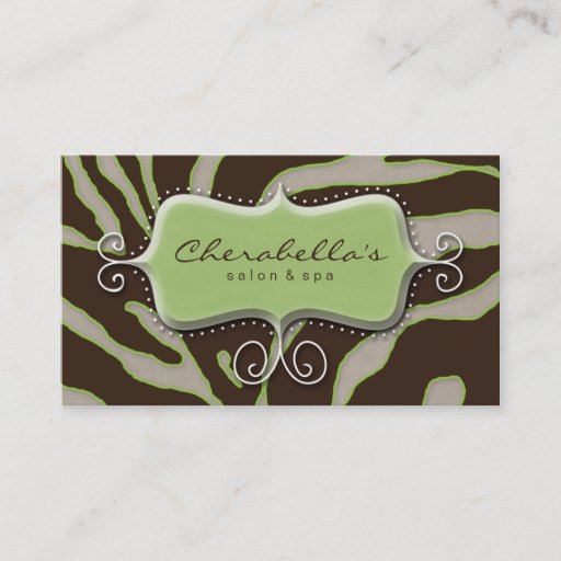Customizable Retro Salon Spa Business Card Zebra Lime Brown