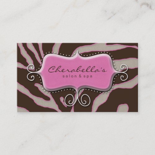 Retro Salon Spa Business Card Zebra Pink Brown