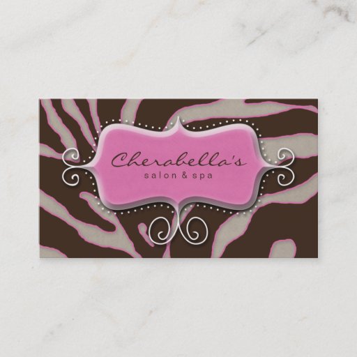 Customizable Retro Salon Spa Business Card Zebra Pink Brown