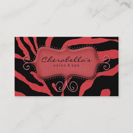 Customizable Retro Salon Spa Business Card Zebra Red