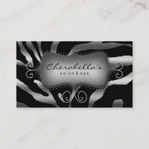 Retro Salon Spa Business Card Zebra Silver Gray