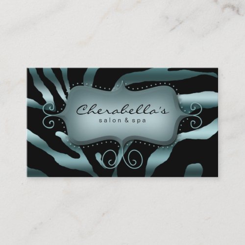 Retro Salon Spa Business Card Zebra Teal Blue
