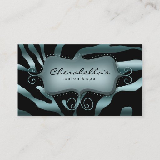 Customizable Retro Salon Spa Business Card Zebra Teal Blue
