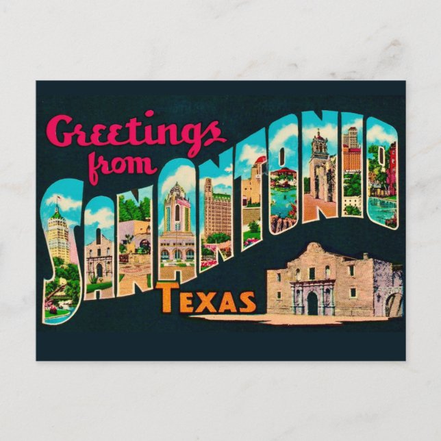 Retro San Antonio Greetings Postcard  (Front)