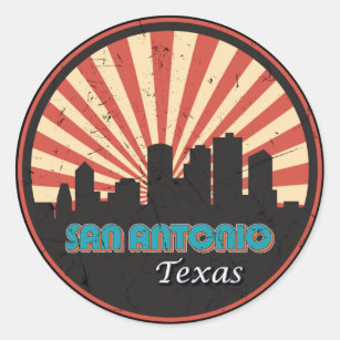 Retro San Antonio Texas City State Skyline Vintage Classic Round Sticker