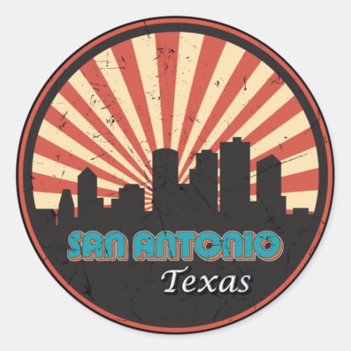 Retro San Antonio Texas City State Skyline Vintage Classic Round Sticker