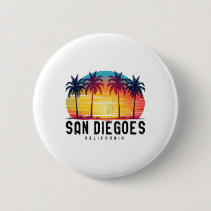 Retro San Diego Beaches California Surfing Surfboa Button