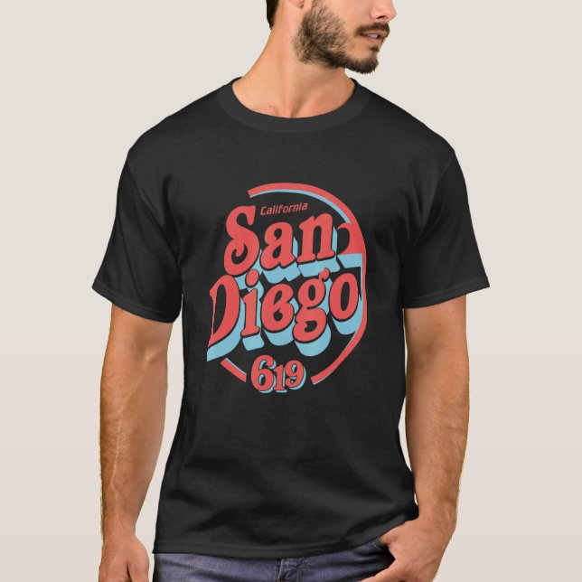 Retro San Diego California 619 Typography T-Shirt (Front)