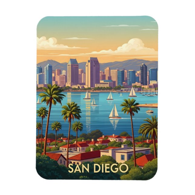 Retro San Diego California Coastal Skyline  Magnet (Vertical)