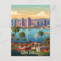 Retro San Diego California Coastal Skyline 