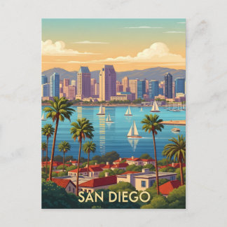 Retro San Diego California Coastal Skyline Postcard