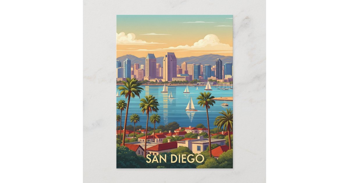 Retro San Diego California Coastal Skyline Postcard | Zazzle