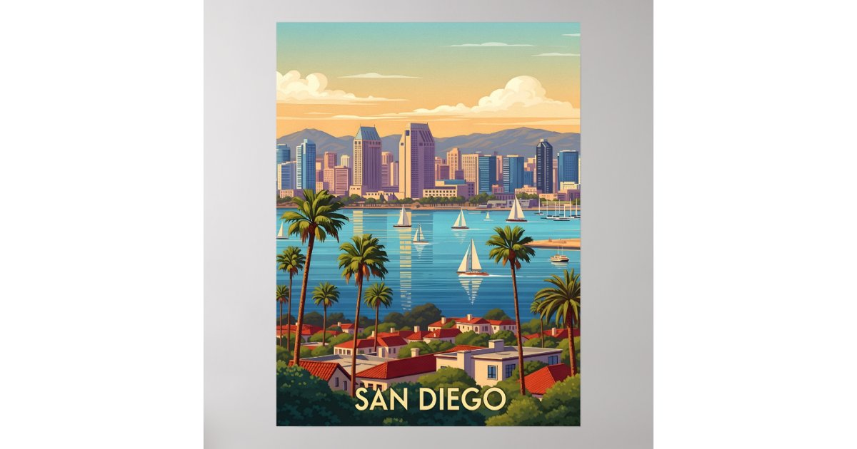 Retro San Diego California Coastal Skyline Poster | Zazzle