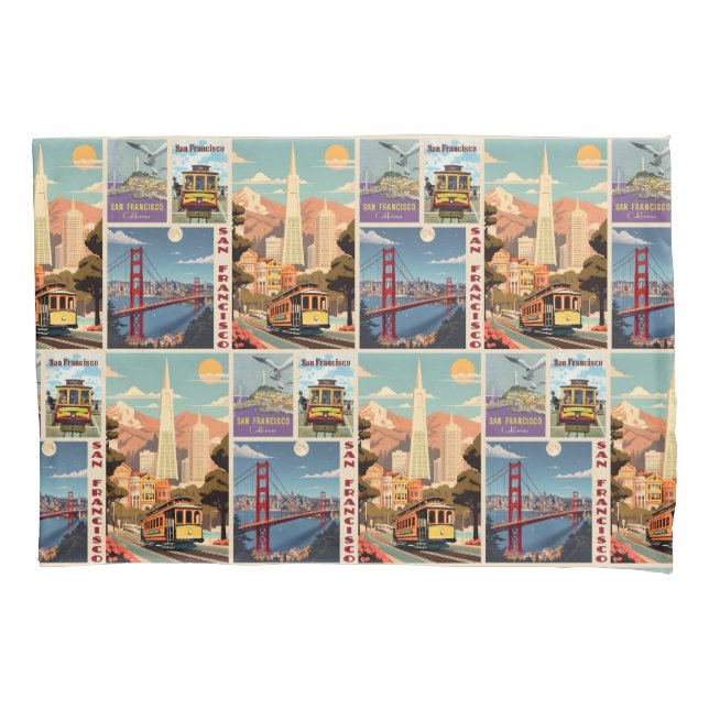 Retro San Francisco Batchwork Pillow Case (Front)