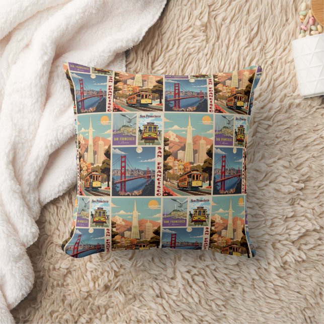 Retro San Francisco Batchwork Throw Pillow (Blanket)