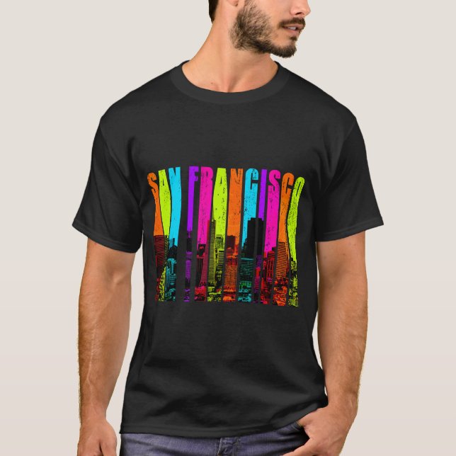 Retro San Francisco California Cityscape Skyline T-Shirt (Front)