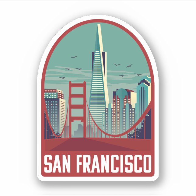 Retro San Francisco Golden Gate Bridge Travel Sticker (Front)