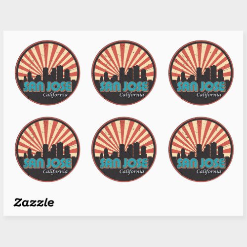 Retro San Jose California State Skyline Vintage Classic Round Sticker