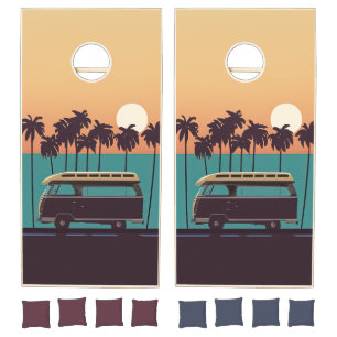 Retro Sand and Sunshine - A Vintage Summer Beach Cornhole Set
