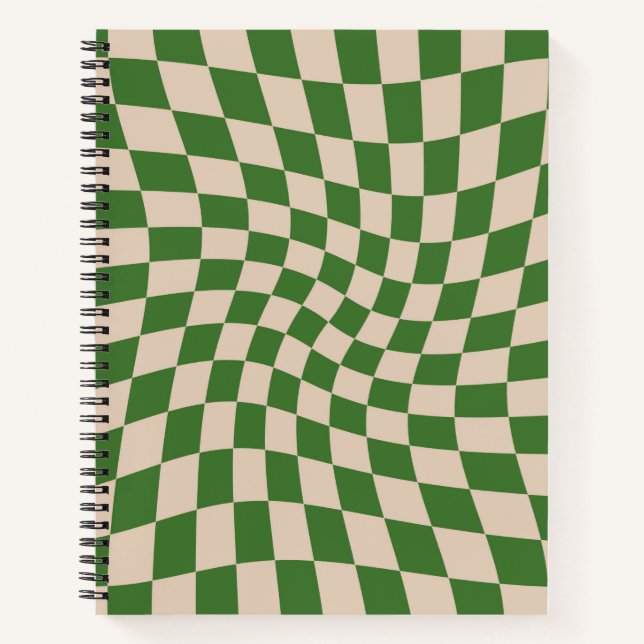 Retro Sand Green Warped Checks Checkered      Notebook (Front)
