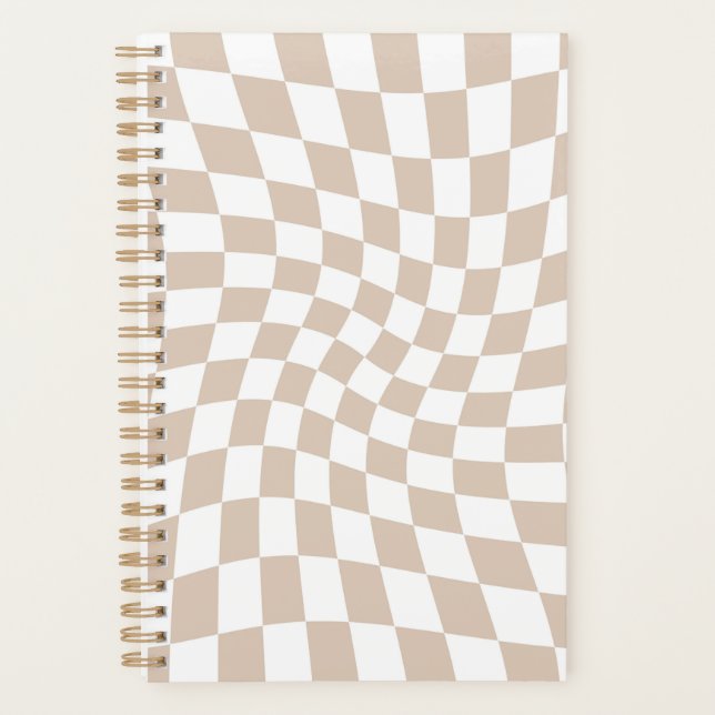 Retro Sand Pink Checkered Warped Checkerboard   Planner (Front)