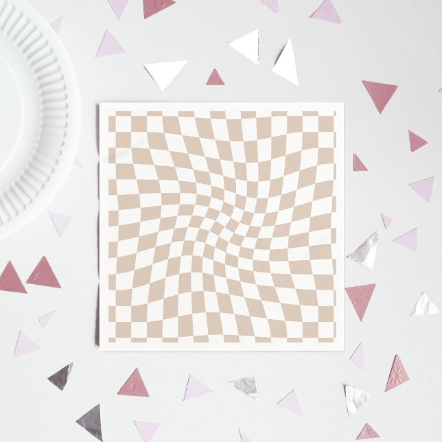 Retro Sand Rose Pink Pastel Warped Checkerboard   Napkins (Creator Uploaded)