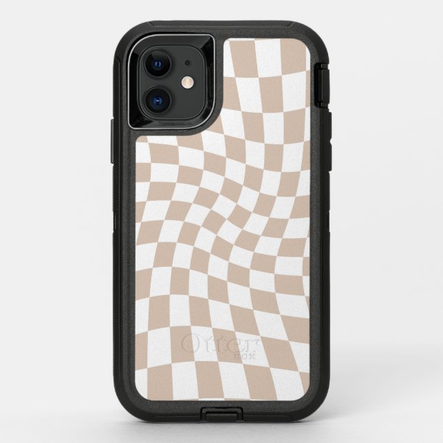 Retro Sand Rose Pink Pastel Warped Checkerboard  Otterbox iPhone Case (Back)