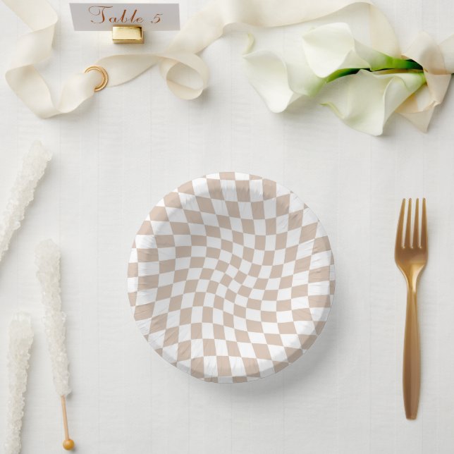 Retro Sand Rose Pink Pastel Warped Checkerboard  Paper Bowls (Wedding)
