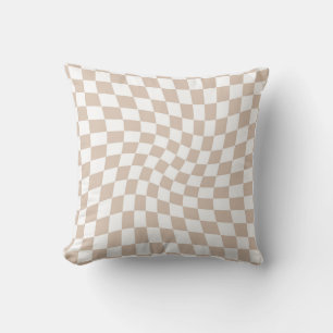 Retro Sand Rose Pink Pastel Warped Checkerboard  Throw Pillow
