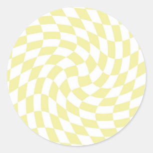 Retro Sand Yellow  Warped Checks Checkered    Classic Round Sticker
