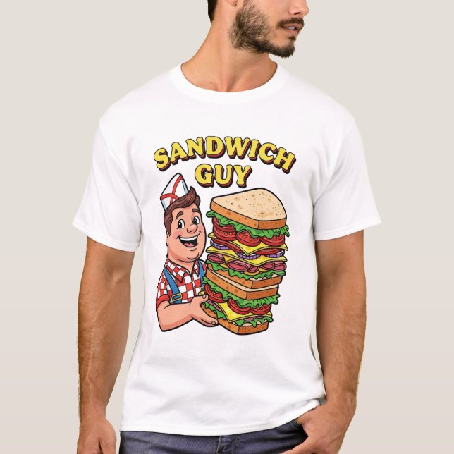 Retro “Sandwich Guy” Foodie Graphic Illustration T-Shirt (Front)