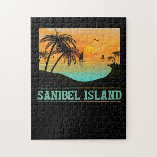 Retro Sanibel Island Florida Tropical Sunset Beach Jigsaw Puzzle