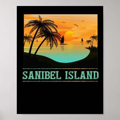Retro Sanibel Island Florida Tropical Sunset Beach Poster