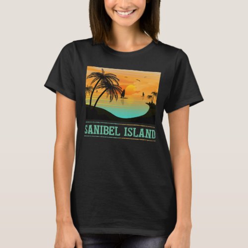 Retro Sanibel Island Florida Tropical Sunset Beach T_Shirt