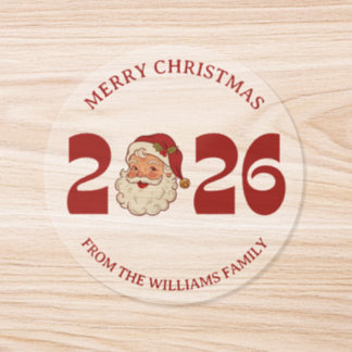 Retro Santa 2026 Merry Christmas Custom Family Classic Round Sticker