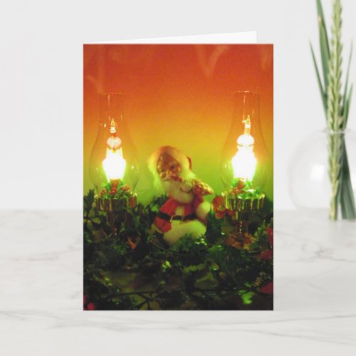 Retro Santa and Bubble Lights Holiday Card