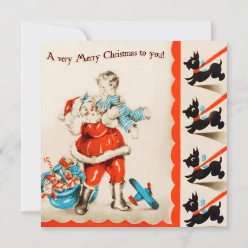 Retro Santa and Scotty Dogs Flat Christmas Card