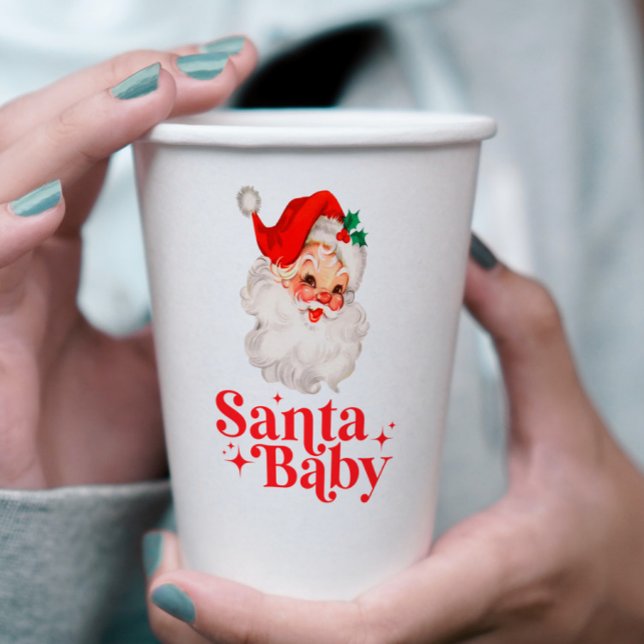 Retro Santa Baby christmas baby shower Paper Cups (Creator Uploaded)