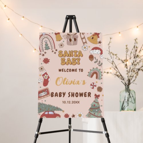 Retro Santa Baby Christmas Baby Shower Welcome Foam Board