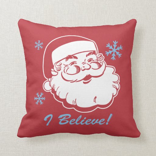 Retro Santa Believe Throw Pillow | Zazzle