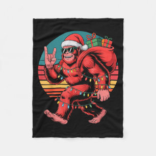 Retro Santa Bigfoot Christmas Funny Sasquatch Xmas Fleece Blanket