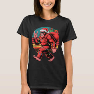 Retro Santa Bigfoot Christmas Funny Sasquatch Xmas T-Shirt