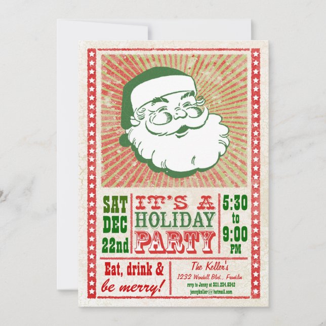 Retro Santa Billboard Holiday Invitation (Front)