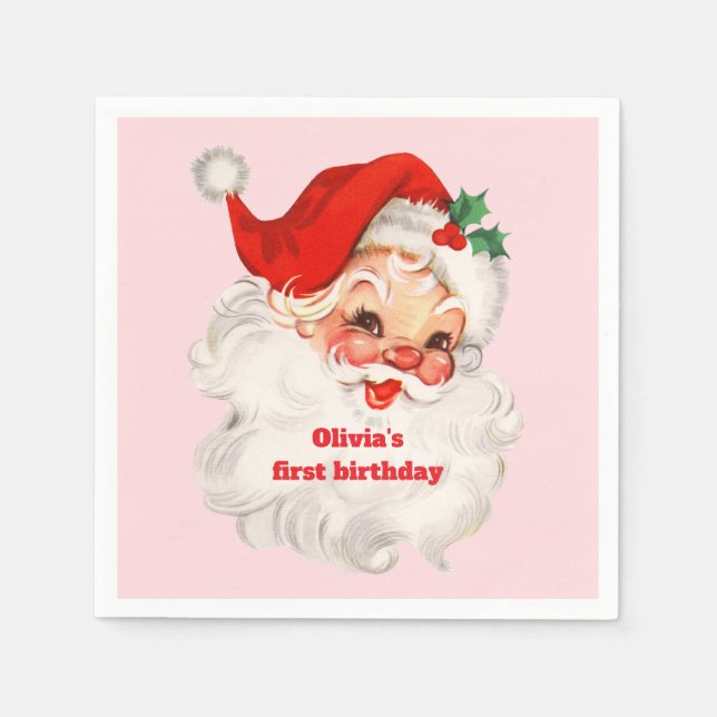 Retro Santa birthday Napkins (Front)