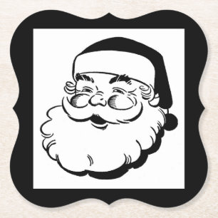 Retro Santa Black and White Paper Coaster
