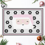 Retro Santa Black and White Tile Christmas Doormat<br><div class="desc">This classy cute black and white faux tile doormat is perfect for any home. Its clean lines,  simple colors,  and vintage pattern are timeless and versatile. This Holiday mat includes a printed faux tile and pink Santa design on a rubber based mat that is durable and easy to clean.</div>