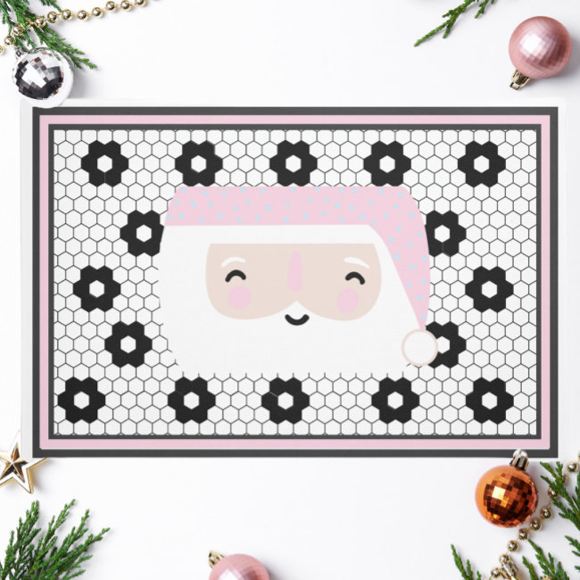 Retro Santa Black and White Tile Christmas Doormat