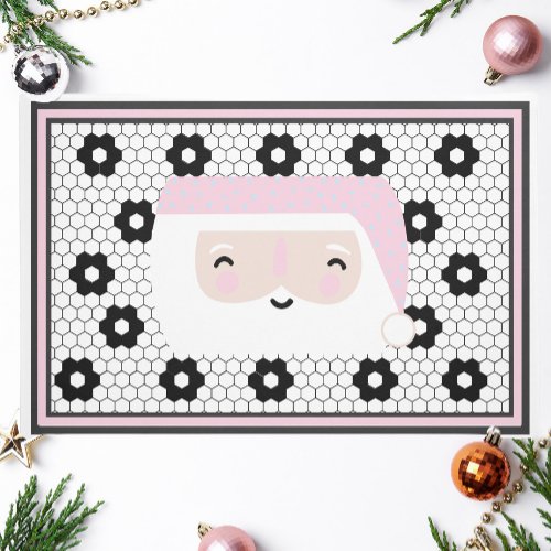 Retro Santa Black and White Tile Christmas Doormat