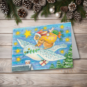 Retro Santa Bunny Christmas Holiday Card